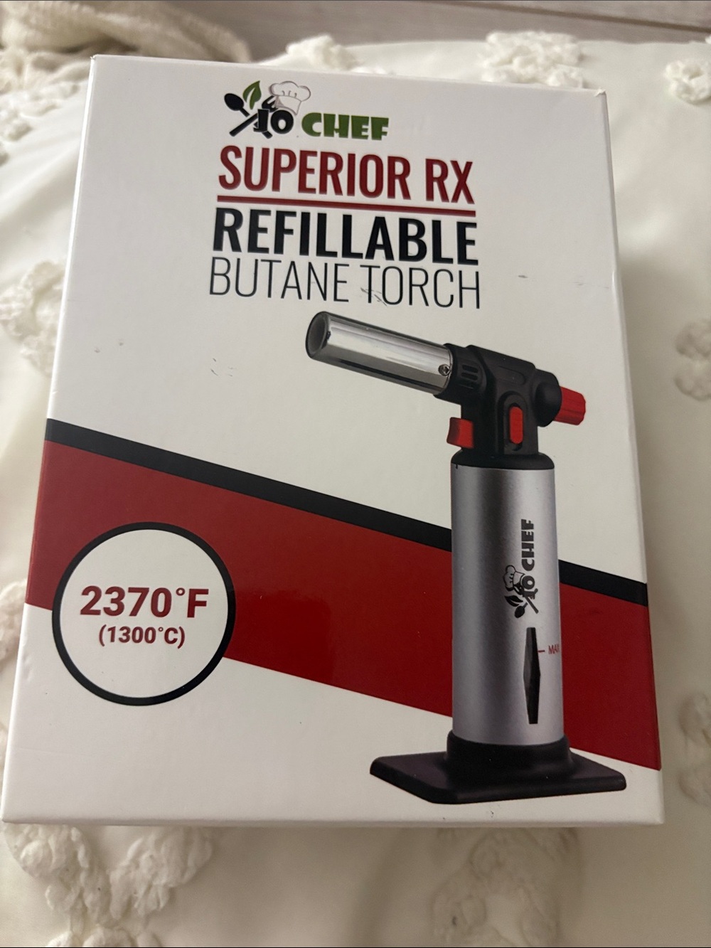 Jo Chef Superior RX Refillable Butane Torch - Silver & Black with Red Accents